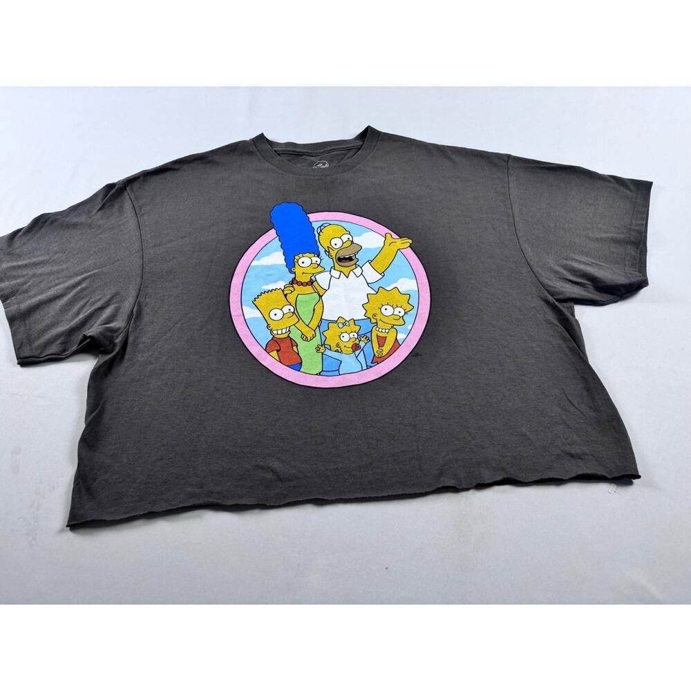 The Simpsons Graphic Cropped T-Shirt Charcoal Grey Family Portrait XL Boxy Fit‎